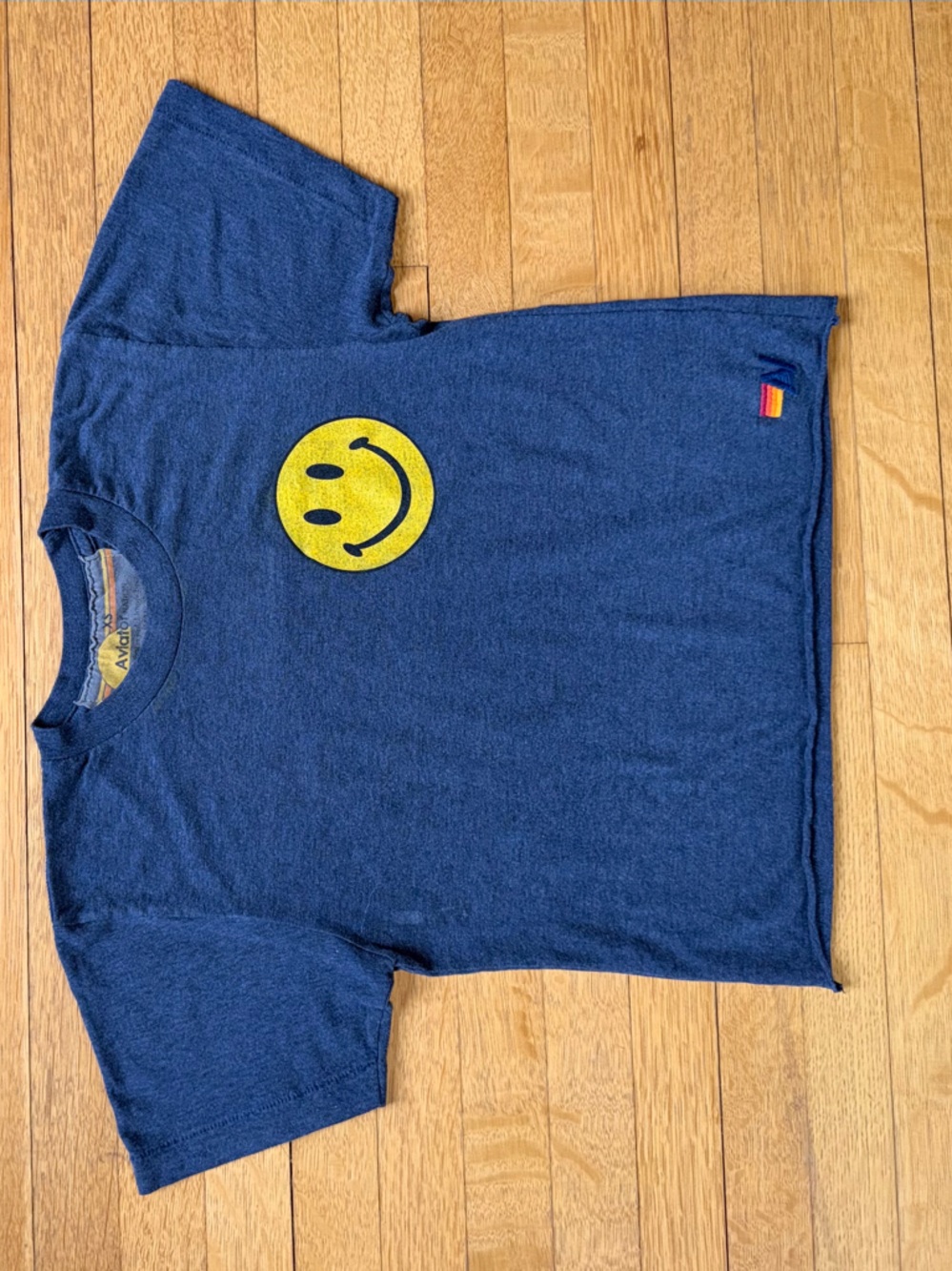 Aviator Nation Blue Short Sleeve Tee with Yellow Smiley Face